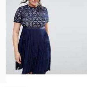 Little Mistress Crochet Lace Midi Dress w Pleats